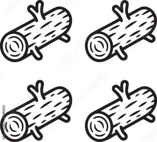 Set of Wood log Outline vector illustration isolated On Transparent Background 