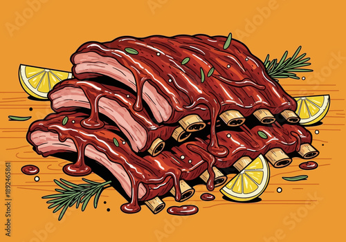 Barbecued Pork Ribs with Sauce.