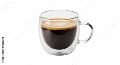 Фотография Espresso in a clear double walled glass isolated PNG, coffee drink with crema on