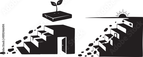 Stairway to Success with Growing Plant and Bright Future