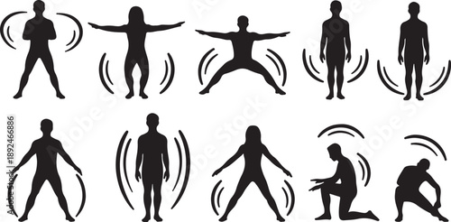 Silhouettes of people in various dynamic movement poses vector