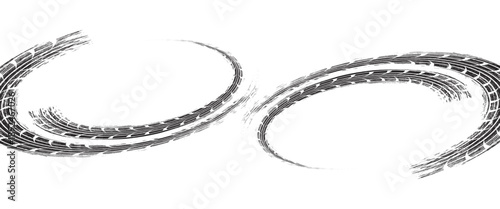 Tire track. Car, bike, motorcycle tyre mark with grunge effect isolated on white background. Wheel footprint on the road. modern