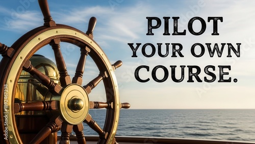 Ship's Wheel Guiding Journey on the Open Ocean