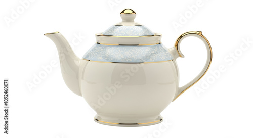 Foto Elegant porcelain teapot with gold trim isolated PNG, vintage tea service for af