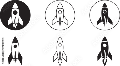 Black and white rocket ship in circles