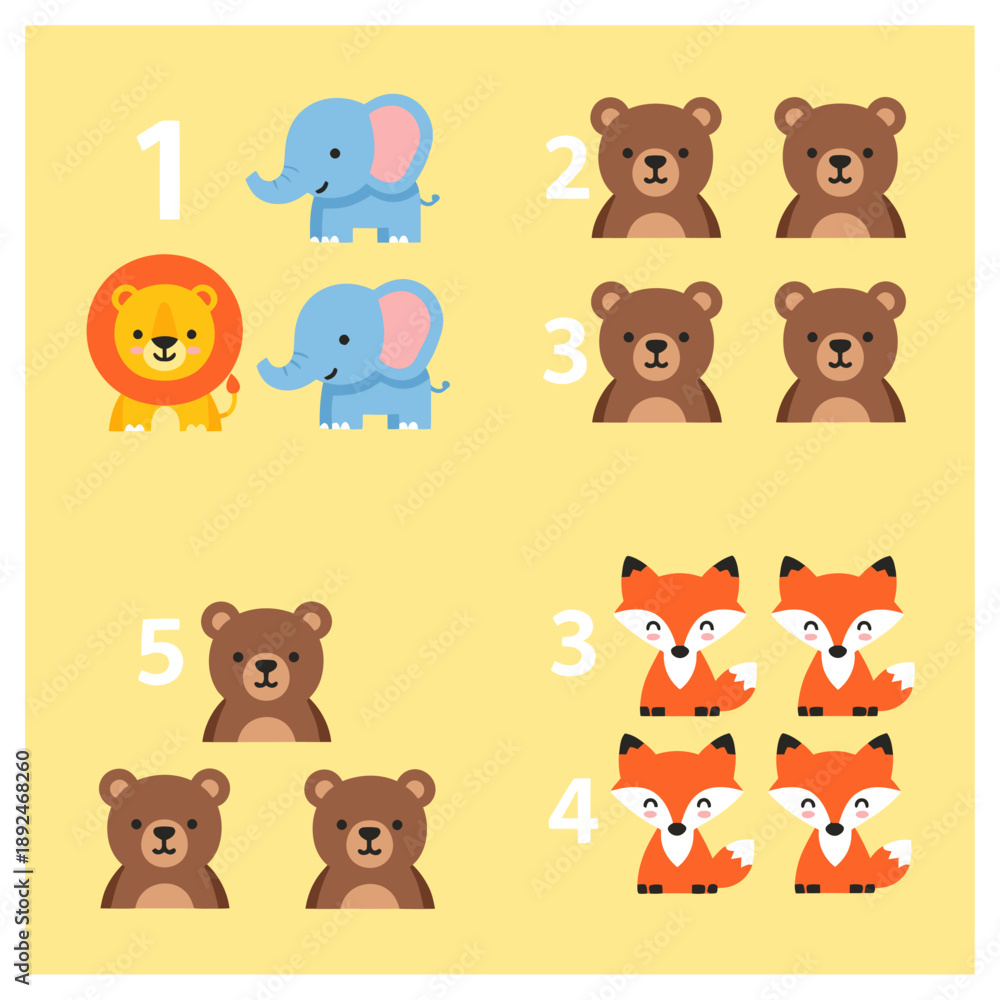 Obraz premium Cartoon Animals Including Lion Elephant Bear Fox.
