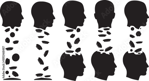 Silhouette of human heads with falling stones or rocks
