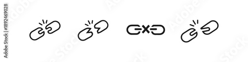 Set of broken chain link icons representing disconnection, error, or a broken connection