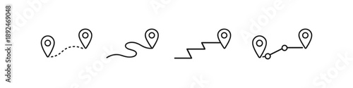 Collection of simple line icons representing different routes and destinations on a map