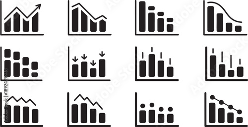 Black business graph and chart on white