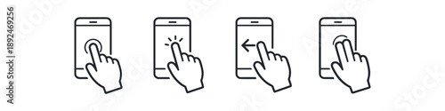 Set of icons showing hand gestures for interacting with a smartphone screen