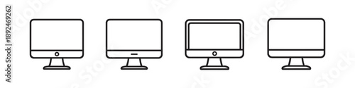 Collection of four minimalist desktop computer monitor icons with stands