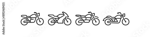 Collection of four distinct motorcycle line art icons on a white background