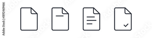 Set of four document icons representing different stages of document creation and approval
