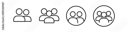 Set of simple line icons representing groups of people in different sizes and formats