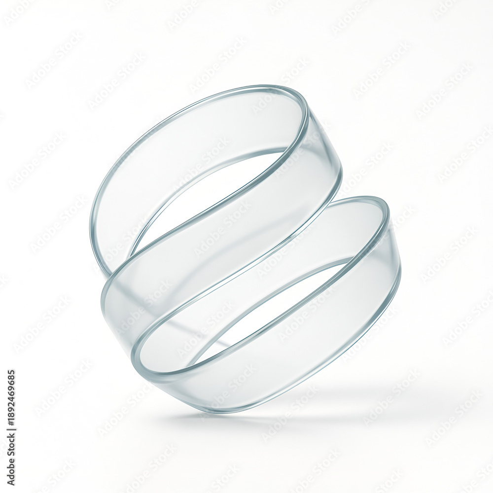 Naklejka premium Abstract transparent glass spiral shape with modern minimal aesthetic, perfect for branding, UI design, tech visuals, and futuristic creative concepts.
