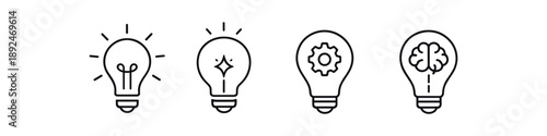 Set of four light bulb icons representing different concepts like ideas, innovation, and intelligence