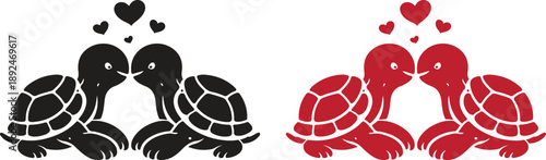 Cute Turtle Couple in Love Vector Illustration, Valentine Animal Silhouette Design
