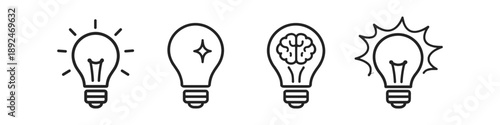 Collection of four simple line art icons representing different types of ideas and innovation