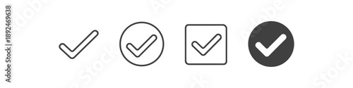 Collection of checkmark icons in different styles and shapes for approval or confirmation