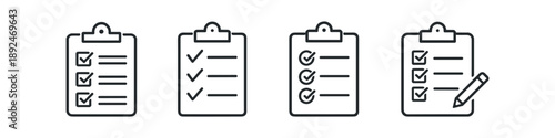 Checklist icons with checkboxes and pencil for task management and planning