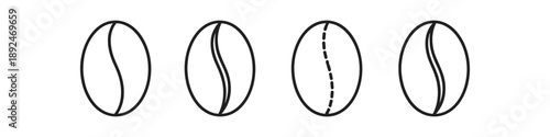 Four simple line art icons representing coffee beans with different groove styles