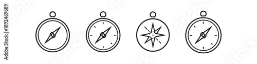 Collection of simple line art compass icons representing navigation and direction