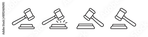 Set of four gavel icons representing legal proceedings and auction decisions