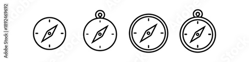 Collection of four simple line art compass icons showing direction and navigation