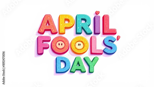 Colorful April Fools Day typography with playful letters and smiling face illustration. Fun holiday celebration concept suitable for jokes, humor themes, social media, posters, and festive designs