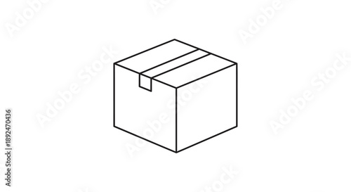 Isometric outline icon of a closed cardboard box, symbolizing shipping, delivery, package, and storage.