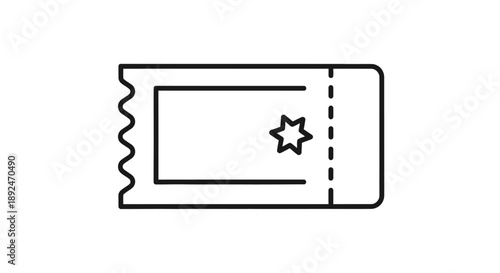 Outline illustration of a ticket with a star, symbolizing entry, event, admission, or a special item.