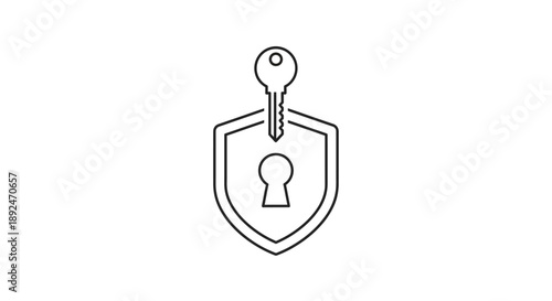 Shield with a keyhole and a key above it, symbolizing security, access, privacy, or unlocking information.