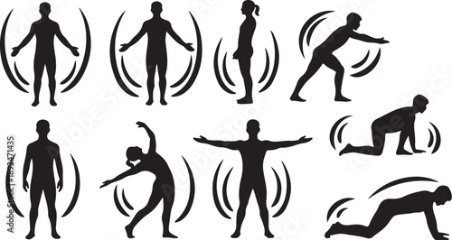 Silhouette of people in various dynamic movement poses vector