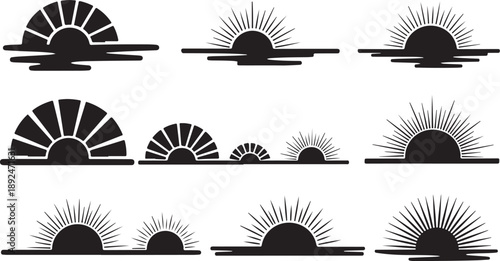 Collection of various sun and sunrise silhouette icons designs