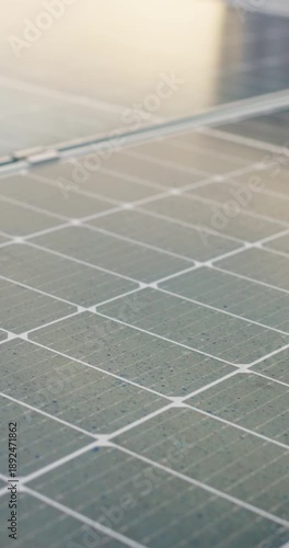 Green ecology, solar panel and sustainability with alternative energy for power of photovoltaic system. Development, grid and production with voltage generation on rooftop for renewable electricity