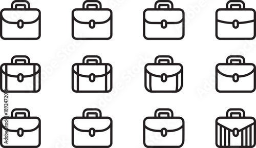 Briefcase in various styles and orientations business office work symbols