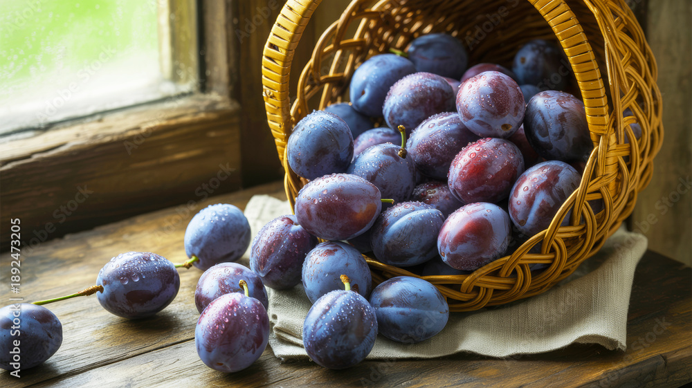 Obraz premium plums in a basket