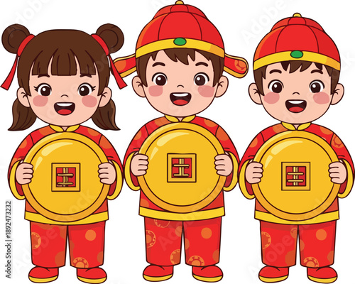 Children in traditional Chinese clothing.