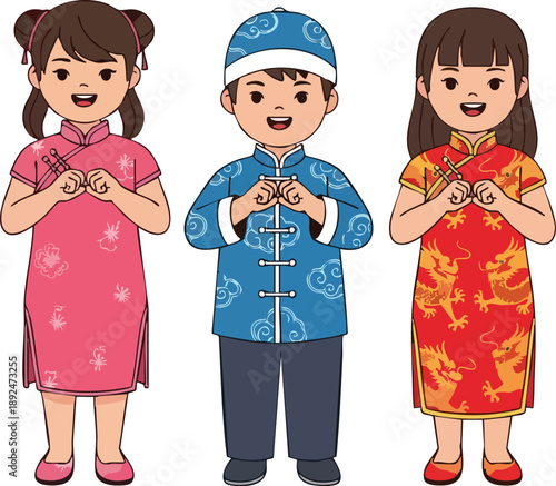 Children wearing traditional Chinese clothing.