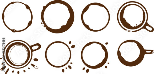Eight brown coffee stain on white background coffee brown stains coffee cup coffee ring
