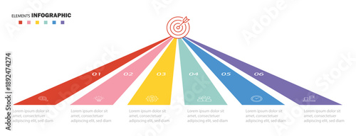 6 process infographic design template. Infographics for business concept. Can be used for presentations banner, workflow layout, process diagram, flow chart, info graph. Six colorful graphic elements.