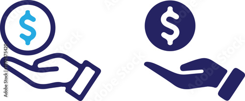 hand holding dollar sign bule icon set vector illustration design 