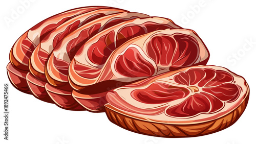 Very beautiful close-up of sliced raw pork meat isolated on white background, emphasizing clean slicing, smooth texture, and professional food presentation.