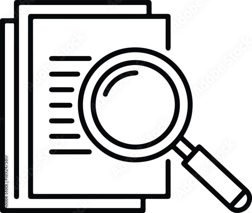 Magnifying glass icon for searching and reviewing important document files isolated on transparent background