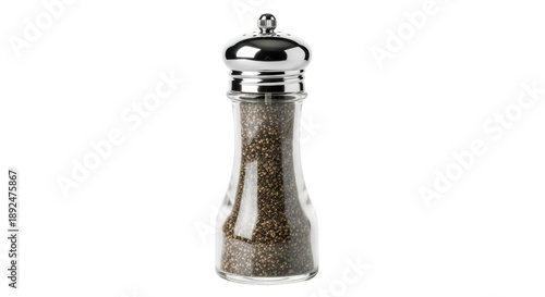 Foto Glass pepper grinder PNG isolated on transparent background, filled with pepperc