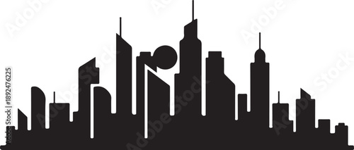 Modern city skyline silhouette, geometric minimal style.