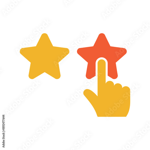 A hand cursor clicks on a red star rating icon next to a yellow star symbol on a white background.