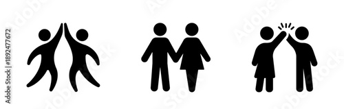 People High Five Icons – Teamwork, Success and Celebration Symbols