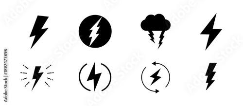 Lightning Bolt Icon Set – Energy, Power and Thunder Symbols